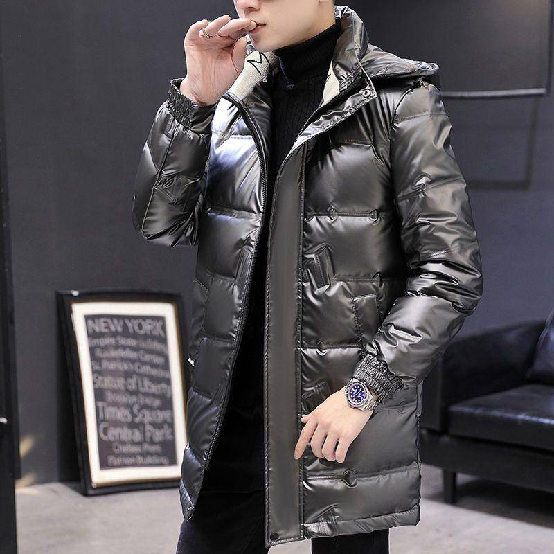 Daunenjacke mit glänzender Oberfläche, mittlere bis lange Länge, warme und dicke Winterjacke für Herren in Übergröße 4XL graue von Joom DACH