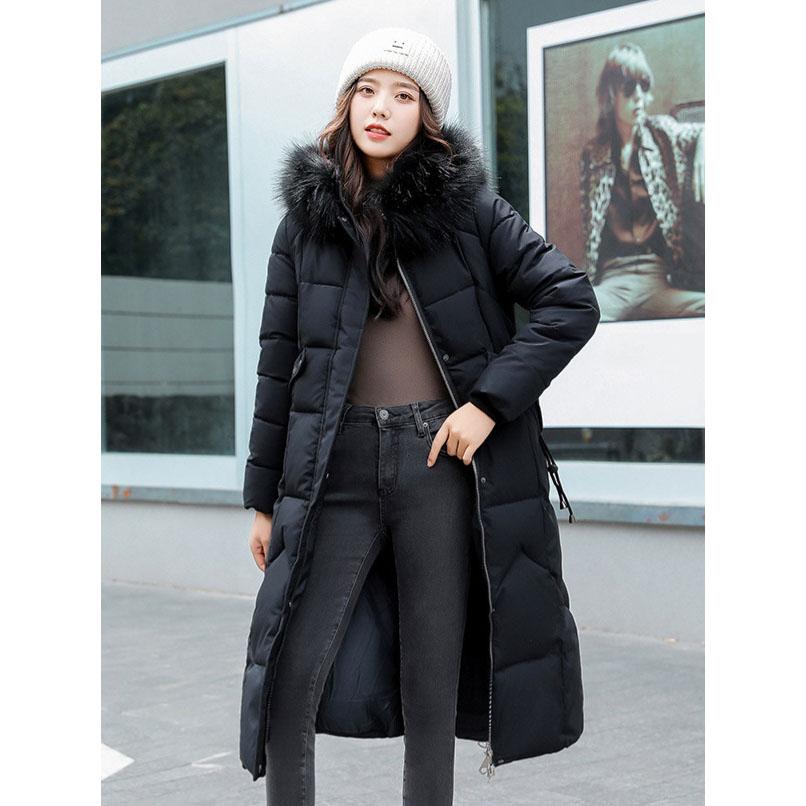 Daunenmantel aus Baumwolle für Damen, lang, Winter, Puffer-Parkas, verdicken, warm, mit Kapuze, Baumwolle, gefüttert, Reißverschluss, Mantel XXL schwarz von Joom DACH