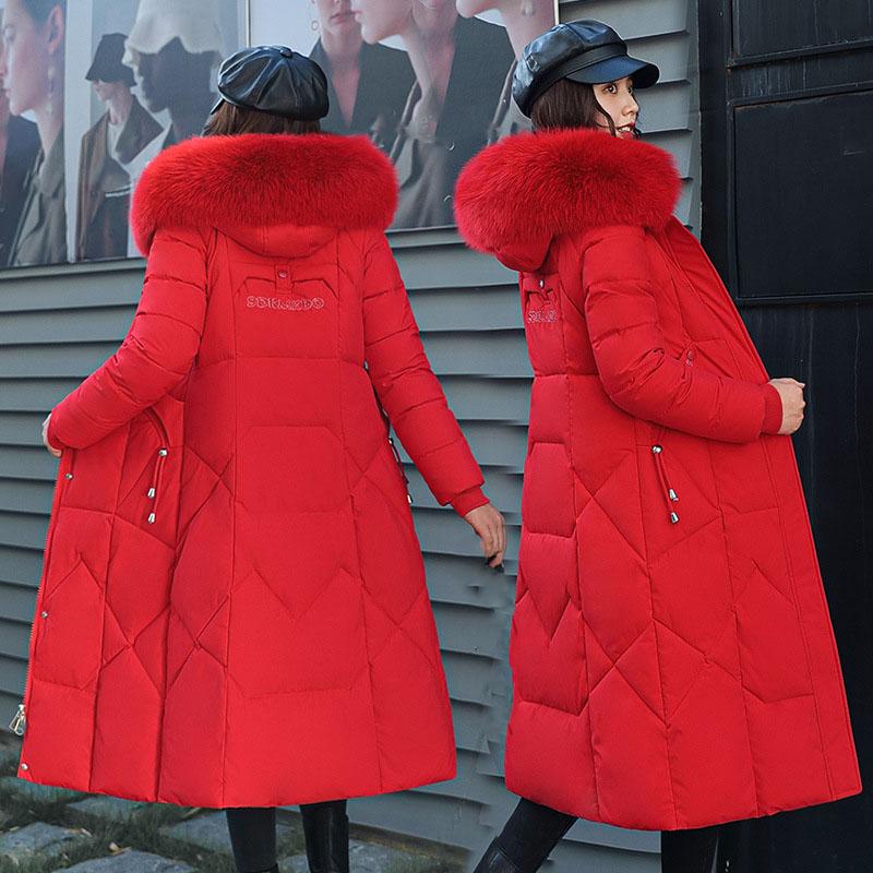 Daunenmantel aus Baumwolle für Damen, lang, Winter, Puffer-Parkas, verdicken, warm, mit Kapuze, Baumwolle, gefüttert, Reißverschluss, Mantel XXXXL rot von Joom DACH