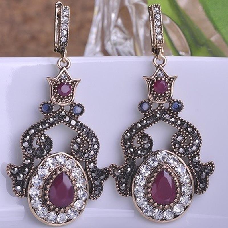 Dazz Türkischer Rubin-Schmuck, Wassertropfen-Kronprinzessin-Haken-Anhänger, baumelnde Ohrringe für Frauen rot von Joom DACH