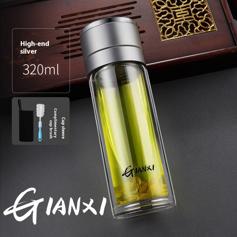 Deckel mit einem Knopf öffnen, Hochtemperatur-Teetrennbecher, Herrenbüro, Presse, Wasserbecher, Teebecher, schnell öffnendes Doppelglas 320-500ml von Joom DACH