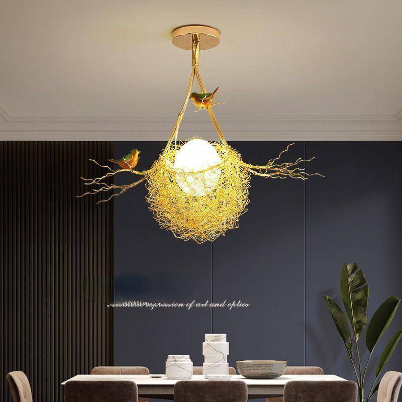 Deckenleuchte, handgefertigt, Aluminiumdraht, LED-Wohnzimmerlampe, warmes Schlafzimmer, Esszimmerlampe, Vogelnest, Vogelnest, Gang-Kronleuchter B von Joom DACH