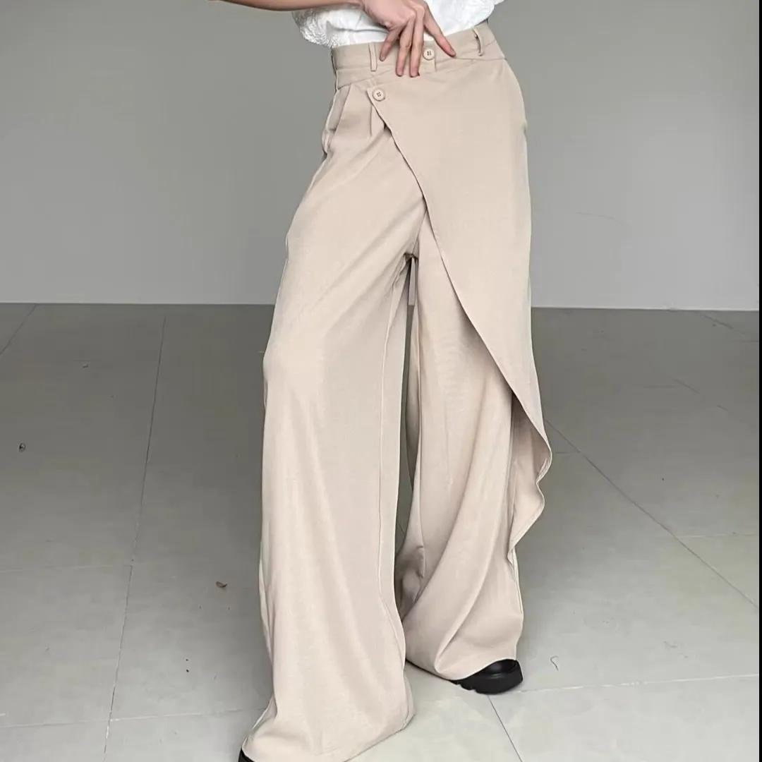 Deeptown Damen Weite Anzughose Hohe Taille Schwarz Japanischer Stil Baggy Hose Gothic Unregelmäßige Gerade Hose Lässige Streetwear M khaki von Joom DACH