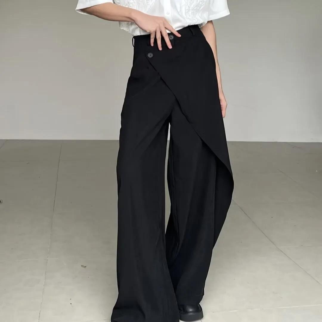 Deeptown Damen Weite Anzughose Hohe Taille Schwarz Japanischer Stil Baggy Hose Gothic Unregelmäßige Gerade Hose Lässige Streetwear XXXL schwarz von Joom DACH