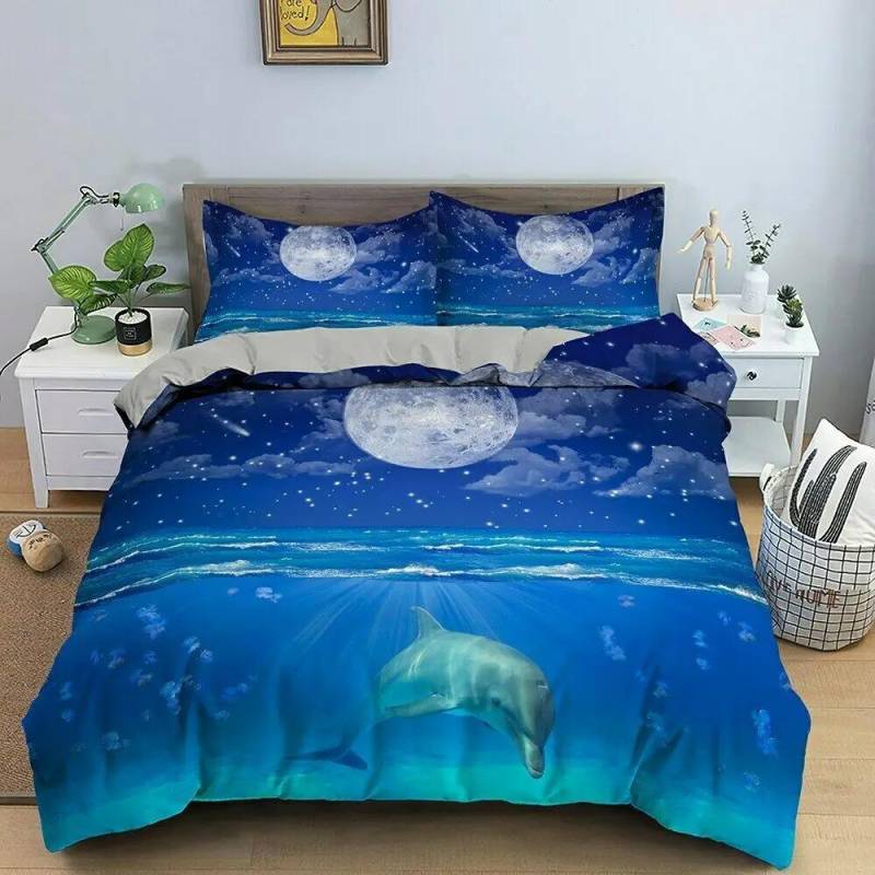 Delfin Bettwäsche Set 3D Tier Delfine im Blauen Meer Weiche Polyester Bettbezug Set Einzel Doppel Twin King Size Teenager Erwachsene Zuhause 2pcsEuSingle 135x200 von Joom DACH