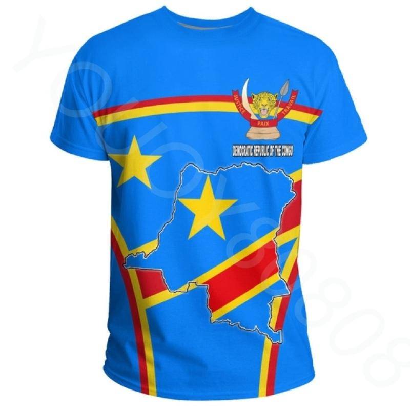 Demokratische Republik Kongo Landesflagge 3D-gedrucktes, hochwertiges T-Shirt, Sommer, lässig, kurzärmelig, Rundhalsausschnitt, Herren-Damen-Tops XL von Joom DACH
