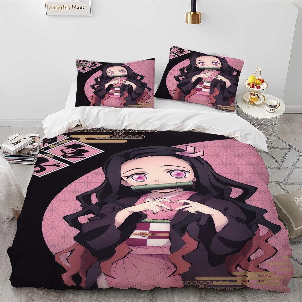Demon Slayer Bettwäsche-Set Kamado Nezuko Bettbezug-Set Tagesdecke Kissenbezug King Queen Full Single Größe Bettwäsche Kinder Teenager Geschenk Au Double 180x210cm von Joom DACH