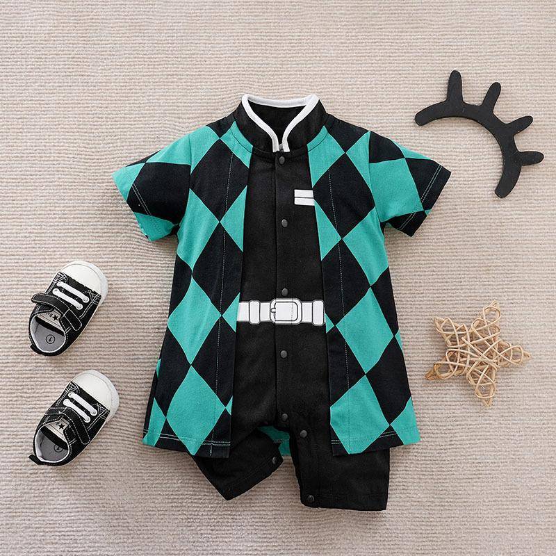 Demon Slayer Cosplay Kostüm Baby Kleidung Kinder Cartoon Anime Strampler Junge Mädchen Chrismats Halloween Baby Cosplay Colthes Säugling Baby Overall Overalls 66cm von Joom DACH
