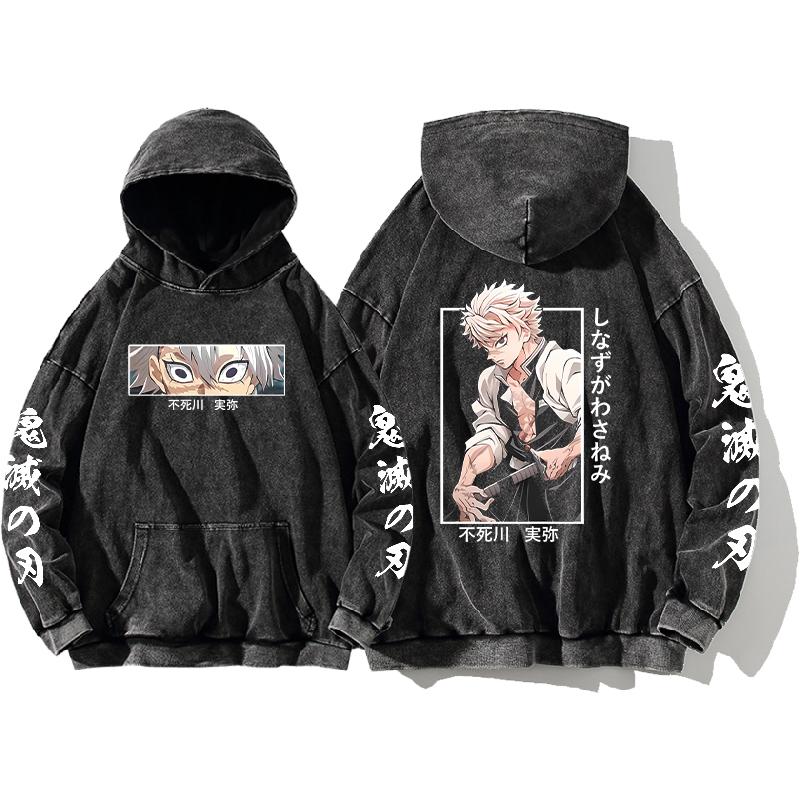 Demon Slayer Hoodie Shinazugawa Sanemi Sweatshirt Herren Damen Langarm Streetwear Kleidung Gewaschene Baumwolle Locker Kapuzenpullover XXL schwarz von Joom DACH