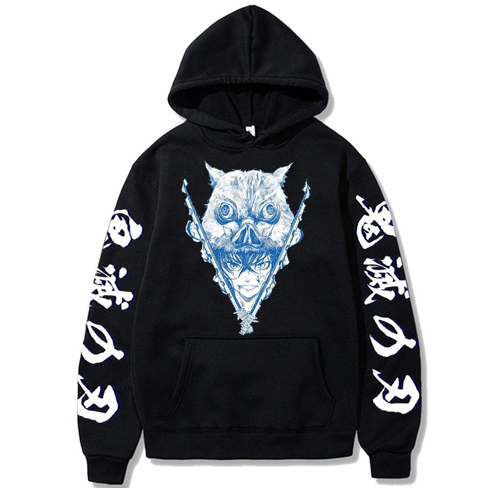 Demon Slayer Japan Anime Langarm Hoodies Männer Frauen Harajuku Hashibira Inosuke Breath Of The Beast Print Übergroßes Sweatshirt XL schwarz von Joom DACH