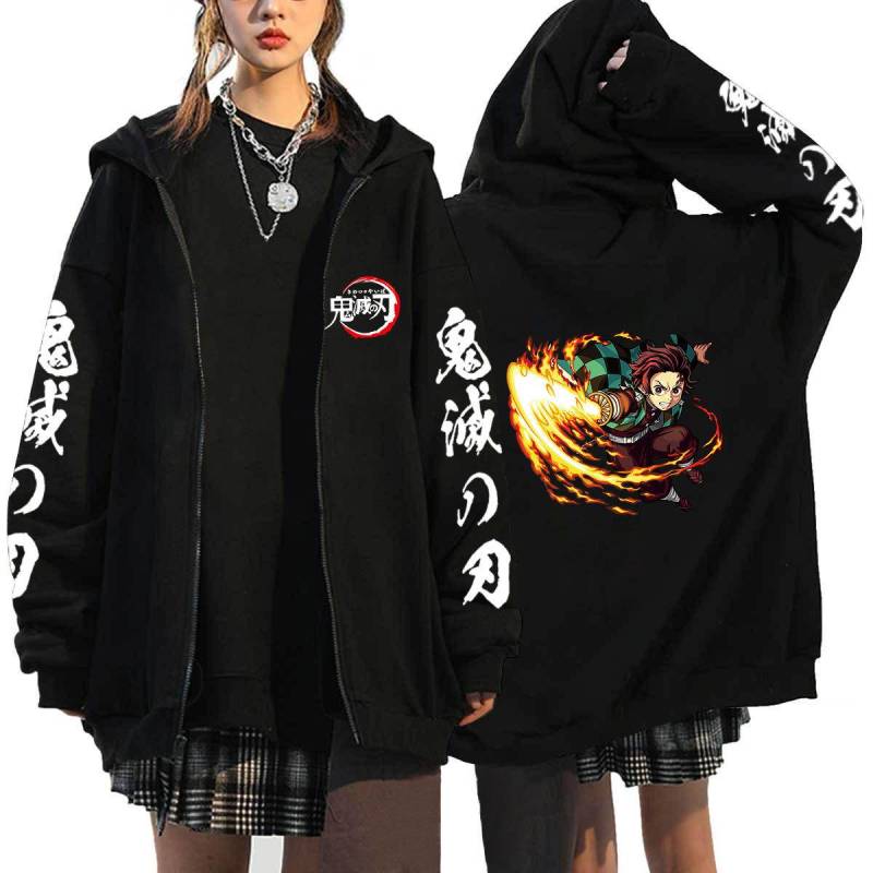 Demon Slayer Japanischer Anime Tanjirou und Nezuko Reißverschluss Hoodies Sweatshirts Damen Herren Cartoon Jacken Sweatshirt Unisex Streetwear Mäntel Tops Strickjacke L von Joom DACH