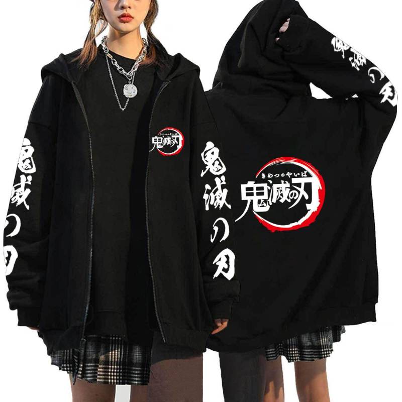 Demon Slayer Japanischer Anime Tanjirou und Nezuko Reißverschluss Hoodies Sweatshirts Damen Herren Cartoon Jacken Sweatshirt Unisex Streetwear Mäntel Tops Strickjacke S von Joom DACH