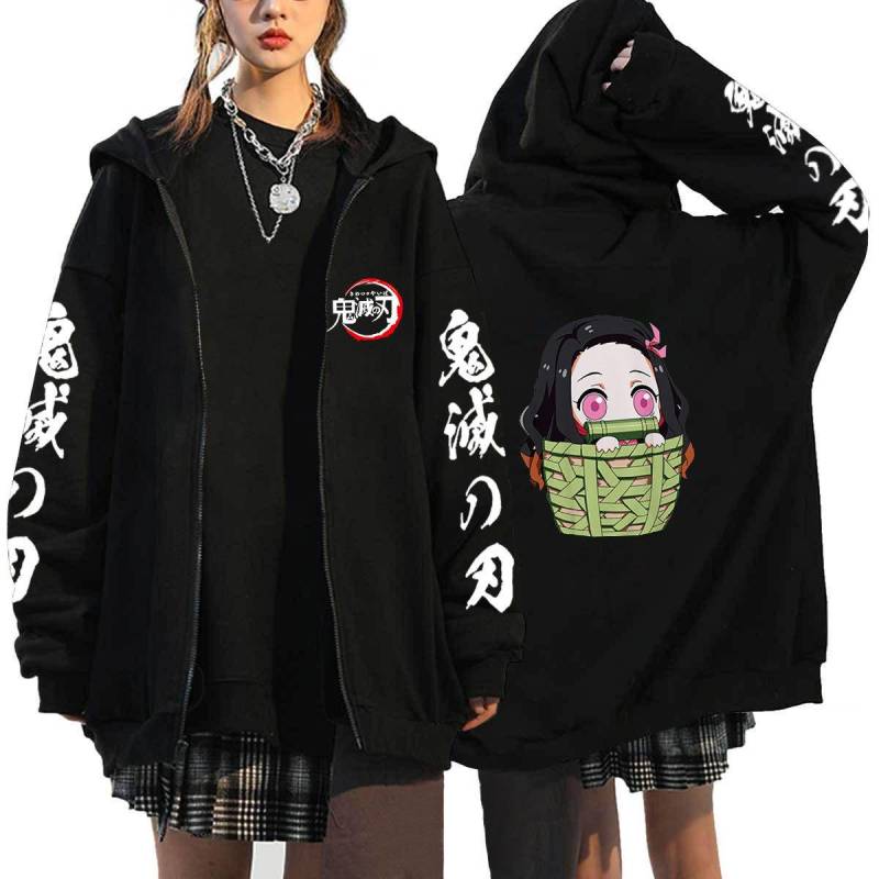 Demon Slayer Japanischer Anime Tanjirou und Nezuko Reißverschluss Hoodies Sweatshirts Damen Herren Cartoon Jacken Sweatshirt Unisex Streetwear Mäntel Tops Strickjacke XXL von Joom DACH