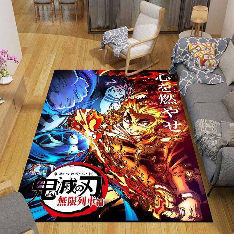 Demon Slayer Teppich Outdoor Teppich Kinder Schlafzimmer Küche Teppiche Bodenmatte Wohnzimmer Anime Cartoon Bodenteppich 100cm x 150cm von Joom DACH
