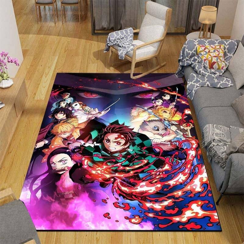 Demon Slayer Teppich Outdoor Teppich Kinder Schlafzimmer Küche Teppiche Bodenmatte Wohnzimmer Anime Cartoon Bodenteppich 120cm x 160cm von Joom DACH