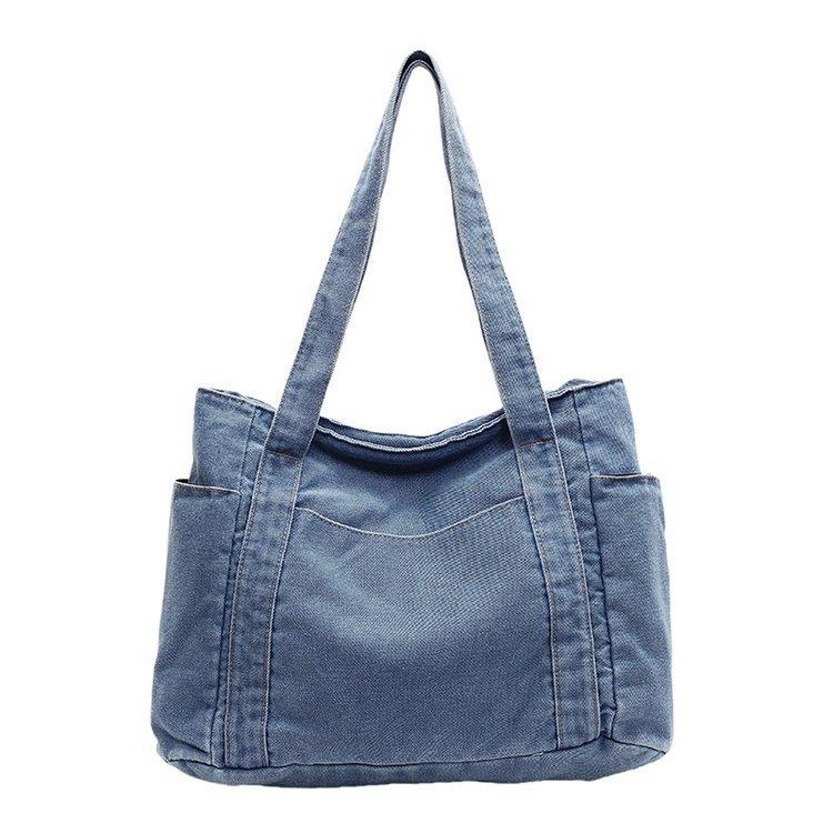 Denim-Tasche mit großem Fassungsvermögen, Damen-Umhängetasche, Pendler-Einkaufstasche, leichte Reisetasche hellblaue Denim-Tasche mit großem Fassungsvermögen, Damen-Umhängetasche, Pendler-Einkaufstasche, leichte Reisetasche hellblaue von Joom DACH
