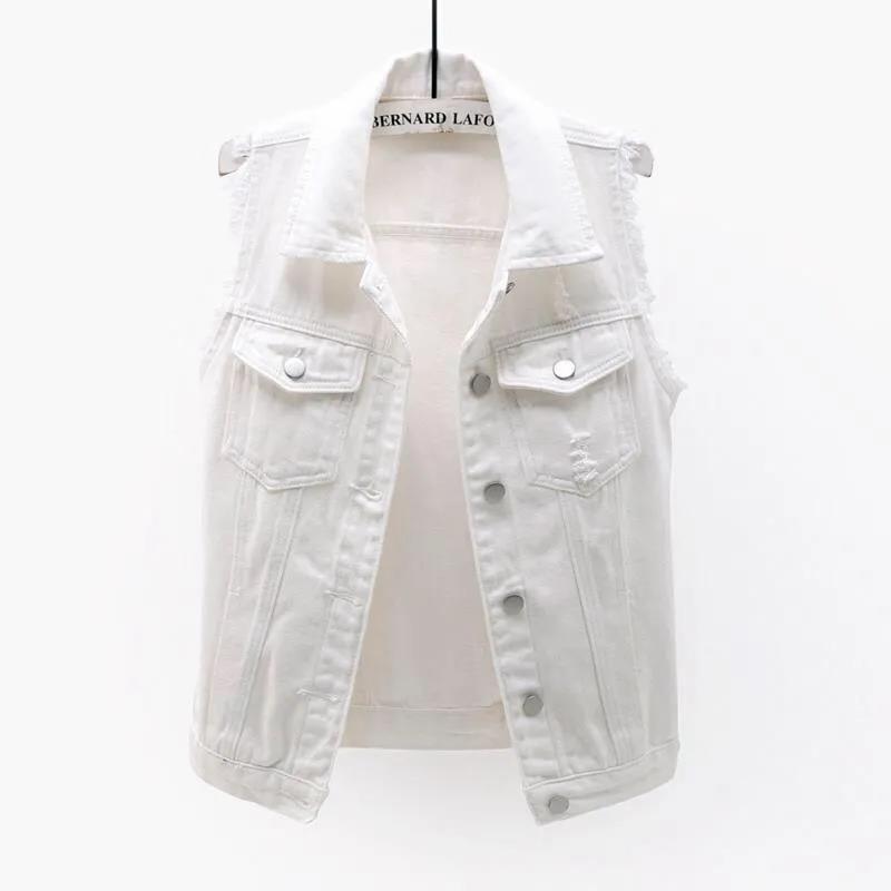 Denim Weste Damen ärmellose Jacke kurze All-Match schlank schlankmachende Raw EdgeRipped Tops Frühling Sommer Herbst XXXL von Joom DACH