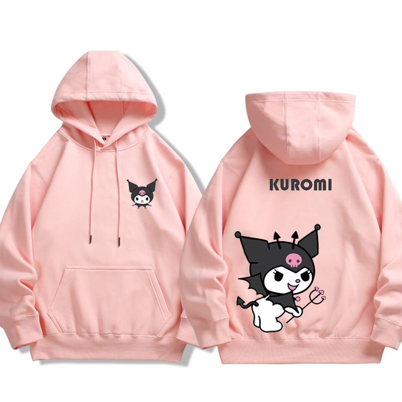 Der Frühlings- und Herbst-Melodie- und Kuromi-Cartoon-Anime-Peripherie-Mädchen-Kapuzenpullover, süßer und schöner Eltern-Kind-Pullover 120 rosa von Joom DACH