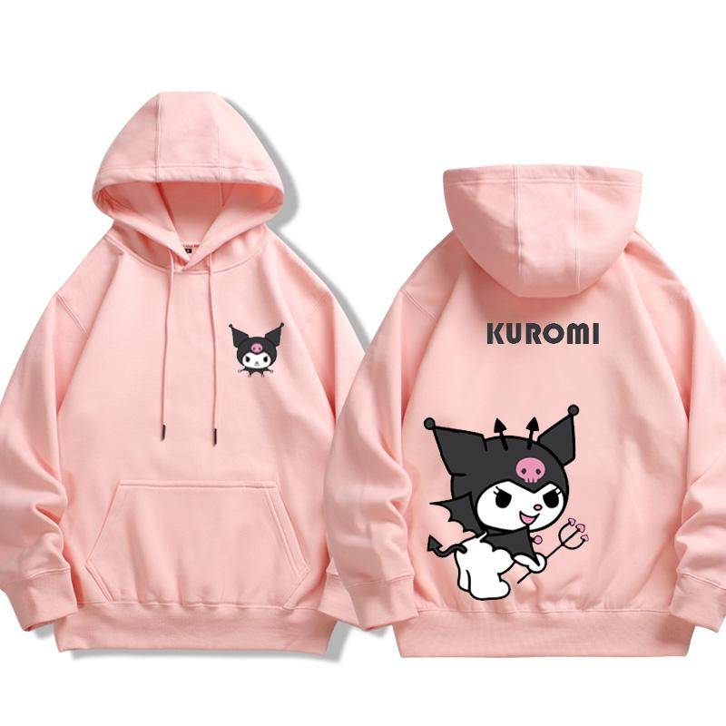 Der Frühlings- und Herbst-Melodie- und Kuromi-Cartoon-Anime-Peripherie-Mädchen-Kapuzenpullover, süßer und schöner Eltern-Kind-Pullover 120 rosa von Joom DACH