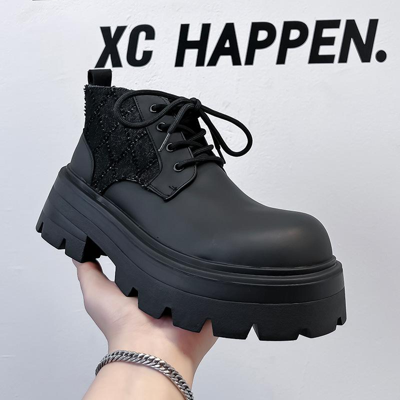 Derby Martin Stiefel Herren Dicksohlige Erhöhende Mittelhohe Lederschuhe Britischer Stil Retro Mode Kurze Stiefel 77068-A 44 schwarz von Joom DACH