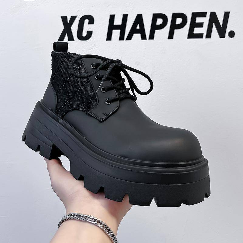 Derby Martin Stiefel Herren Dicksohlige Erhöhende Mittelhohe Lederschuhe Britischer Stil Retro Mode Kurze Stiefel 77068-A 44 schwarz von Joom DACH