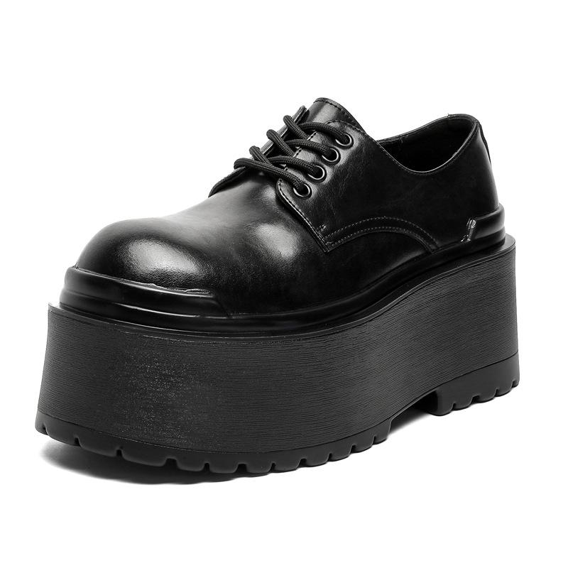 Derby-Schuhe mit dicker Sohle und 10 cm Erhöhung im britischen Stil für Herren, lässige Muffin-Schuhe, Nischen-Lederschuhe mit großem Kopf, 66645-J 41 schwarz von Joom DACH