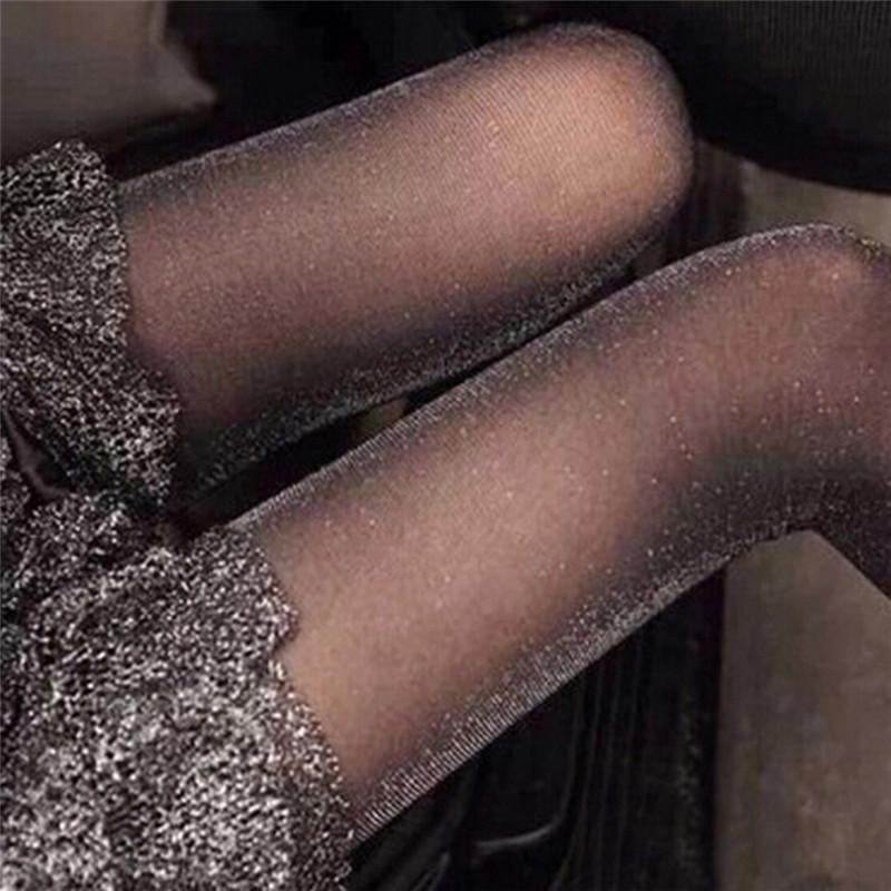 Design Damen Glanzstrumpfhose Schimmer Silber Glitzerstrümpfe Glänzende Strumpfhosen schwarz von Joom DACH