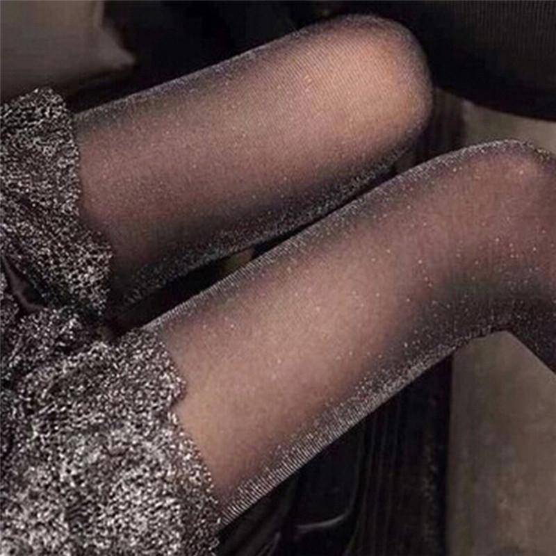 Design Damen Glanzstrumpfhose Schimmer Silber Glitzerstrümpfe Glänzende Strumpfhosen schwarz von Joom DACH