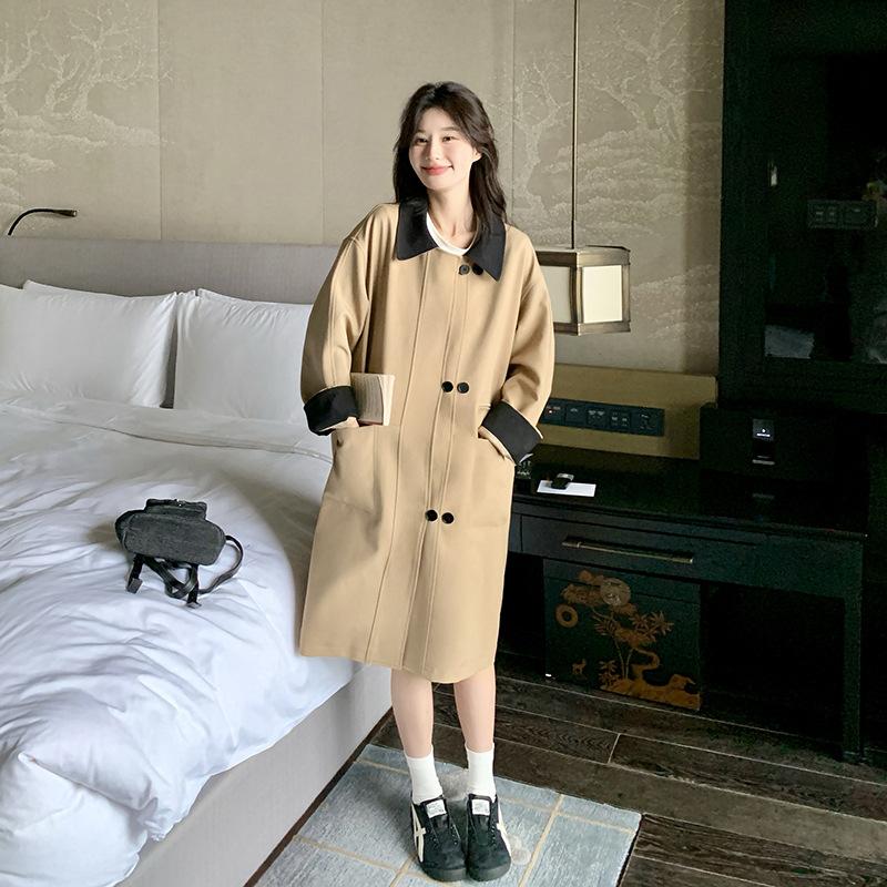 Design Nische Khaki Trenchcoat Damen Herbst Neu Locker Temperament Mittellang Kontrastierender Mantel XL von Joom DACH