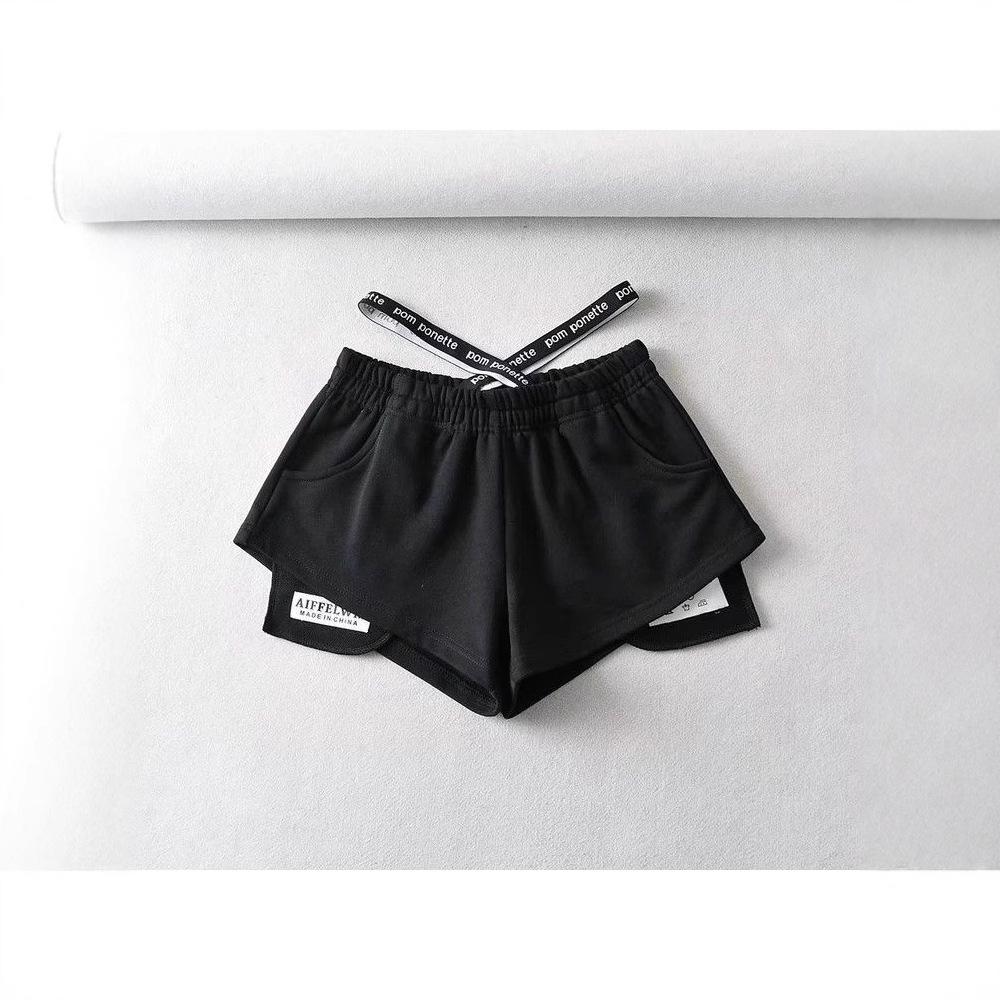 Design-sensuelle High-Waist-Shorts für Damen im Frühling und Sommer Neuer Hot-Girl-Stil Elastischer Bund Label Sport Weitbeinige Hosen L von Joom DACH