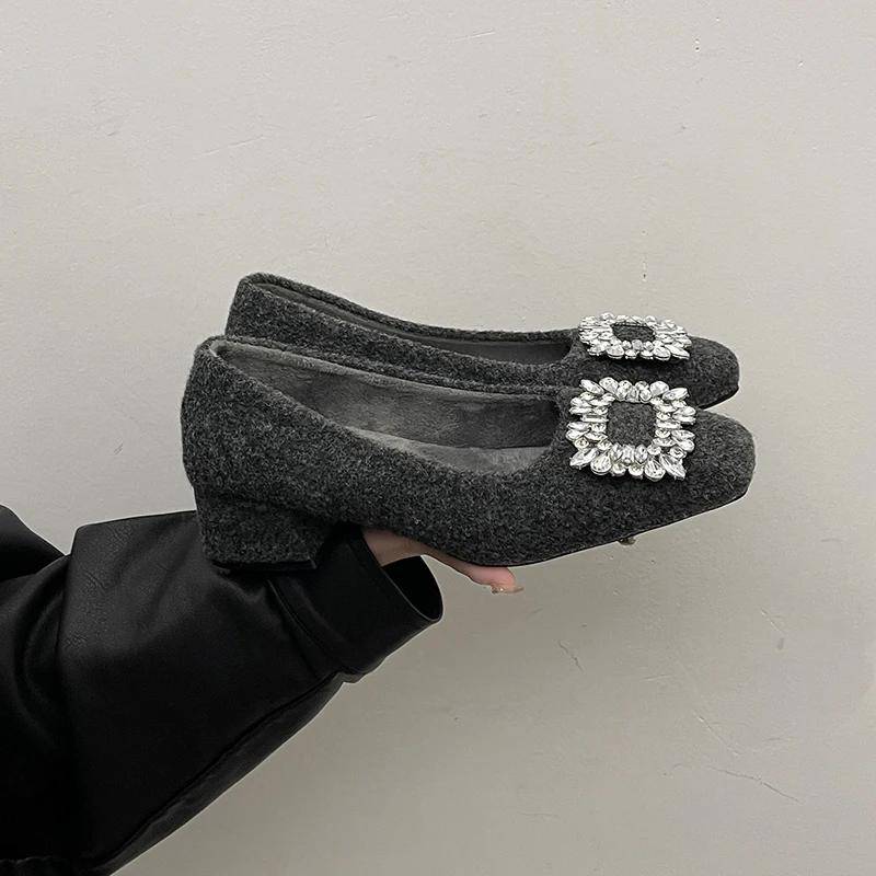 Designer Crystal Damen Mary Jane Schuhe Mode Flache Slipper Frühling Herbst Partykleid Schuhe mit niedrigem Absatz 35 graue von Joom DACH