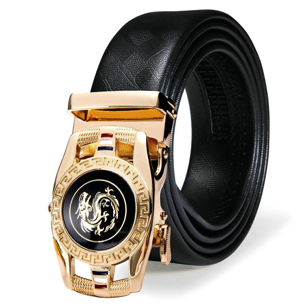 Designer-Gürtel für Herren, Drachen-Gürtelschnallen, schwarzer Ledergürtel, automatische Schnalle, formelle Freizeitgürtel 120cm gold von Joom DACH