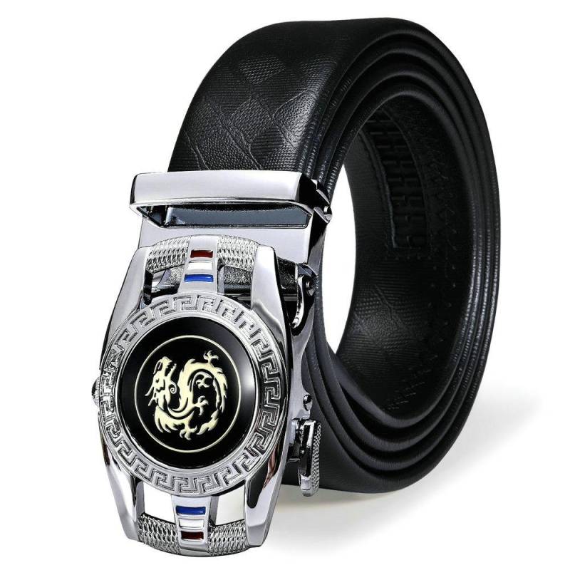 Designer-Gürtel für Herren, Drachen-Gürtelschnallen, schwarzer Ledergürtel, automatische Schnalle, formelle Freizeitgürtel 150cm silber von Joom DACH