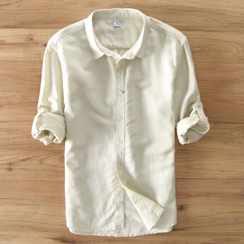 Designer Italien Stil 100 % Leinen Langarm-Shirt Männer Casual 5 Farben solide weiße Hemden für Männer Top Camisa Chemise XXL khaki von Joom DACH