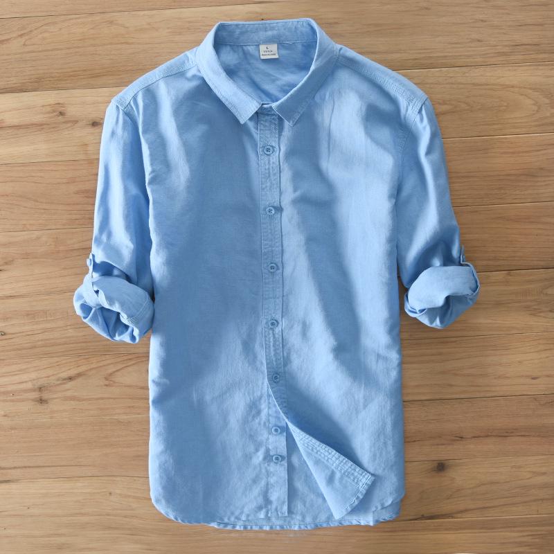 Designer Italien Stil 100 % Leinen Langarm-Shirt Männer Casual 5 Farben solide weiße Hemden für Männer Top Camisa Chemise XXXL blau von Joom DACH