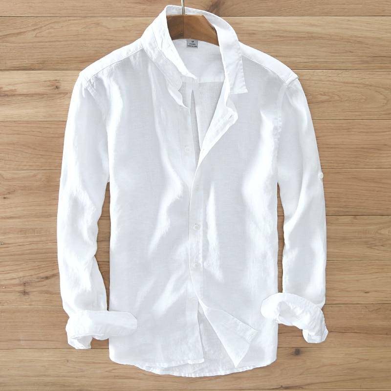 Designer Italien Stil 100 % Leinen Langarm-Shirt Männer Casual 5 Farben solide weiße Hemden für Männer Top Camisa Chemise XXXL weiß von Joom DACH