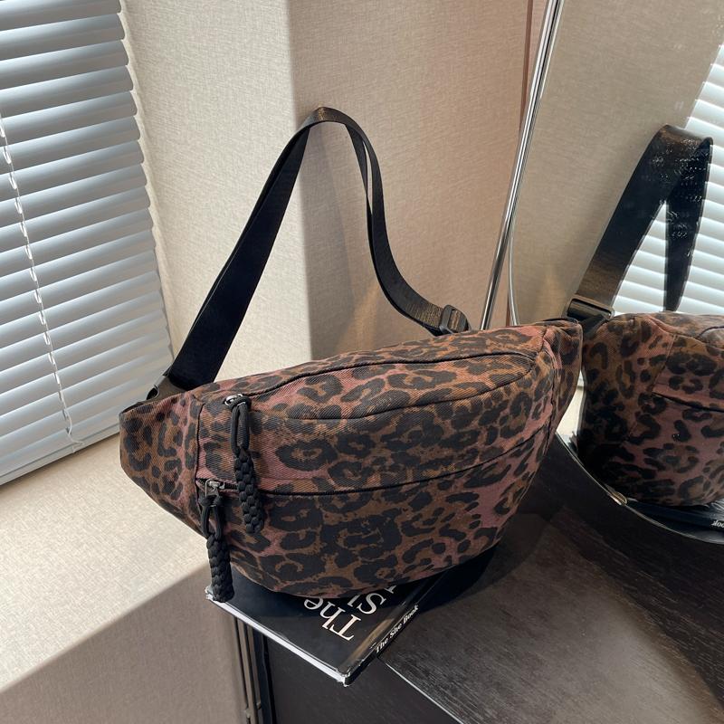 Designer Leopard Print Taille Tasche Street Trend Fanny Pack Frau Brust Pack Leinwand Gürtel Tasche Mode Weibliche Schulter Umhängetaschen kaffeebraun von Joom DACH