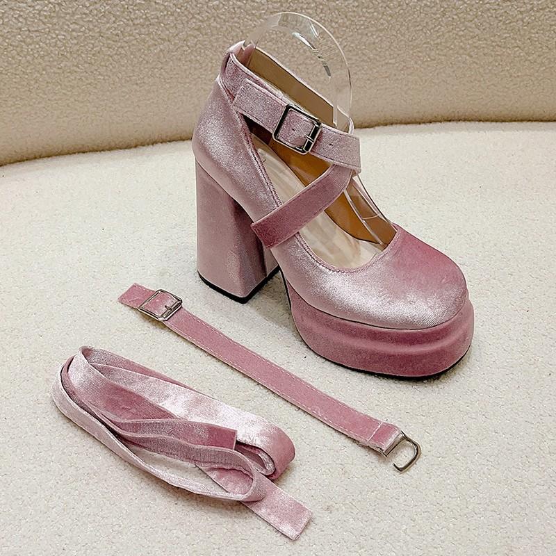 Designer-Plateau-Mary-Jane-Schuhe für Damen, modisch, mit überkreuzten Riemen, dicke High Heels, elegante Pumps für Damen 39 rosa Designer-Plateau-Mary-Jane-Schuhe für Damen, modisch, mit überkreuzten Riemen, dicke High Heels, elegante Pumps für Damen 39 rosa von Joom DACH