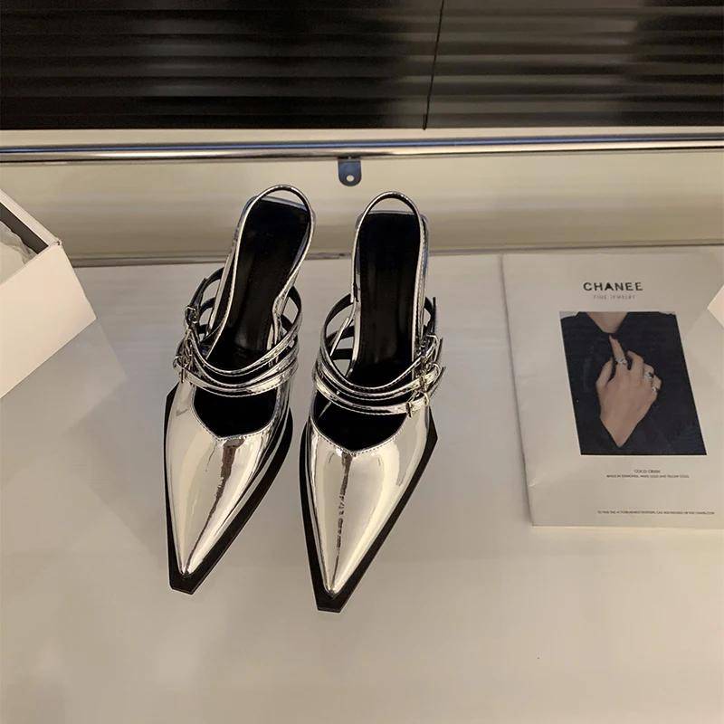 Designer Sommer Damen High Heel Sandalen Mode Flache Spitze Schuhe Outdoor Kleid Gladiator Damen Pumps 35 silber von Joom DACH