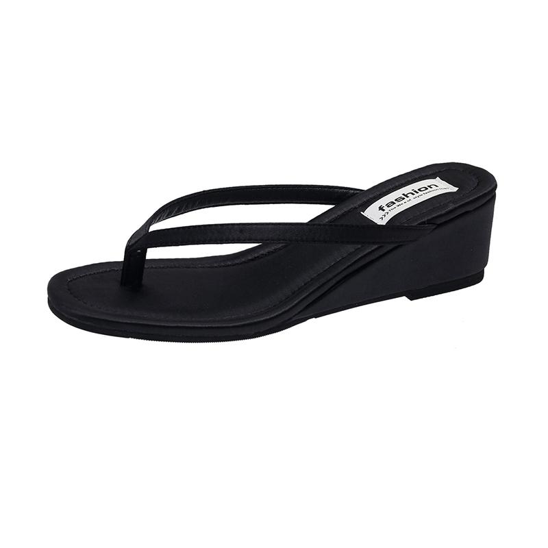 Designer Sommer Strand Damen Zehensteg Pantoletten Mode Outdoor Slip On Keilabsatz Pantoletten Weibliche Flip Flop Schuhe 39 schwarz von Joom DACH