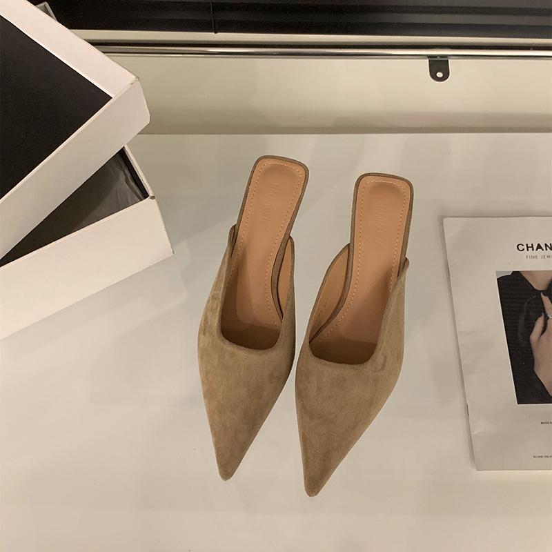 Designer Spitzschuh Damen Pantoletten Hausschuhe Mode Flache Slipper Lässige Damen Slides Schuhe mit niedrigem Absatz 40 khaki von Joom DACH