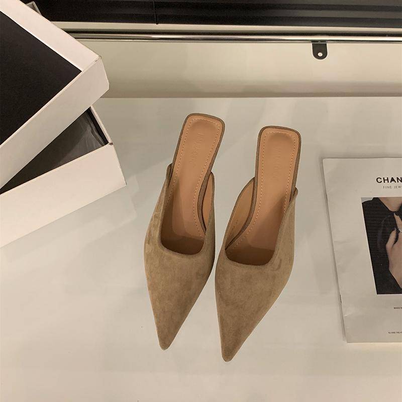 Designer Spitzschuh Damen Pantoletten Hausschuhe Mode Flache Slipper Lässige Damen Slides Schuhe mit niedrigem Absatz 40 khaki von Joom DACH