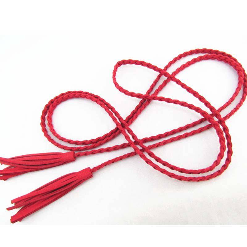 Designer-Taillengürtel aus Leder mit Zopfmuster und Quaste rot von Joom DACH