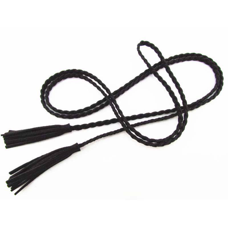 Designer-Taillengürtel aus Leder mit Zopfmuster und Quaste schwarz von Joom DACH