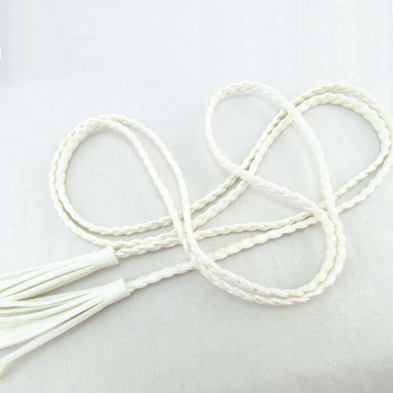 Designer-Taillengürtel aus Leder mit Zopfmuster und Quaste weiß von Joom DACH