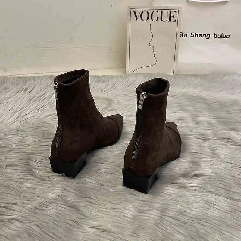 Designer Vintage Damen Chelsea Boots Mode Spitzschuh Kurze Booties Damen Elegante Schuhe mit niedrigem Absatz Botas Mujer 35 kaffeebraun von Joom DACH