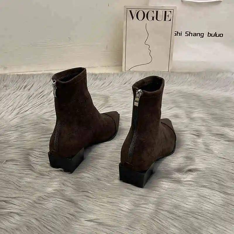 Designer Vintage Damen Chelsea Boots Mode Spitzschuh Kurze Booties Damen Elegante Schuhe mit niedrigem Absatz Botas Mujer 35 kaffeebraun von Joom DACH