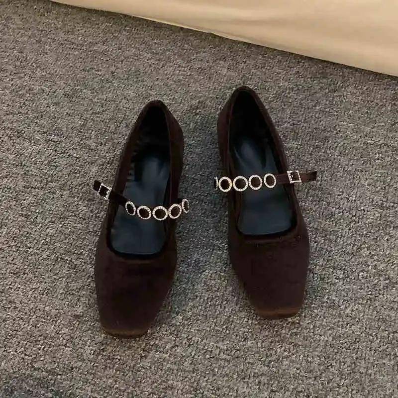 Designer Vintage Strass Damen Mary Jane Schuhe Mode Flach Frühling Herbst Hochzeitsparty Schuhe 35 kaffeebraun von Joom DACH