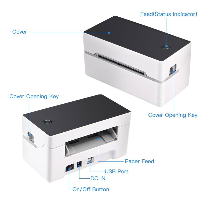 Desktop-Versandetikettendrucker, Hochgeschwindigkeits-USB + BT-Thermodirektdrucker, Etikettendrucker, Aufkleber UK Plug-USB von Joom DACH