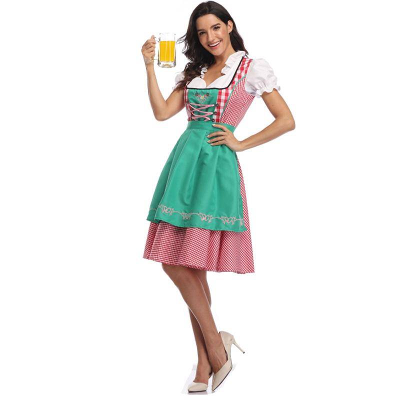 Deutsches bayerisches Dirndl-Kleid, Oktoberfest-Kostüm, Biermädchen-Kostüm L grün von Joom DACH